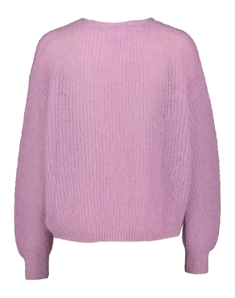 Lila kleurige wollen gilet met parelmoerkleurige knopen Twins