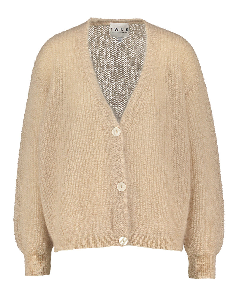 Gilet en laine beige avec boutons couleur nacre Twins