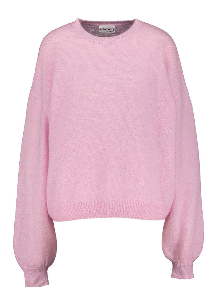 Pull en laine rose clair à col rond Twins