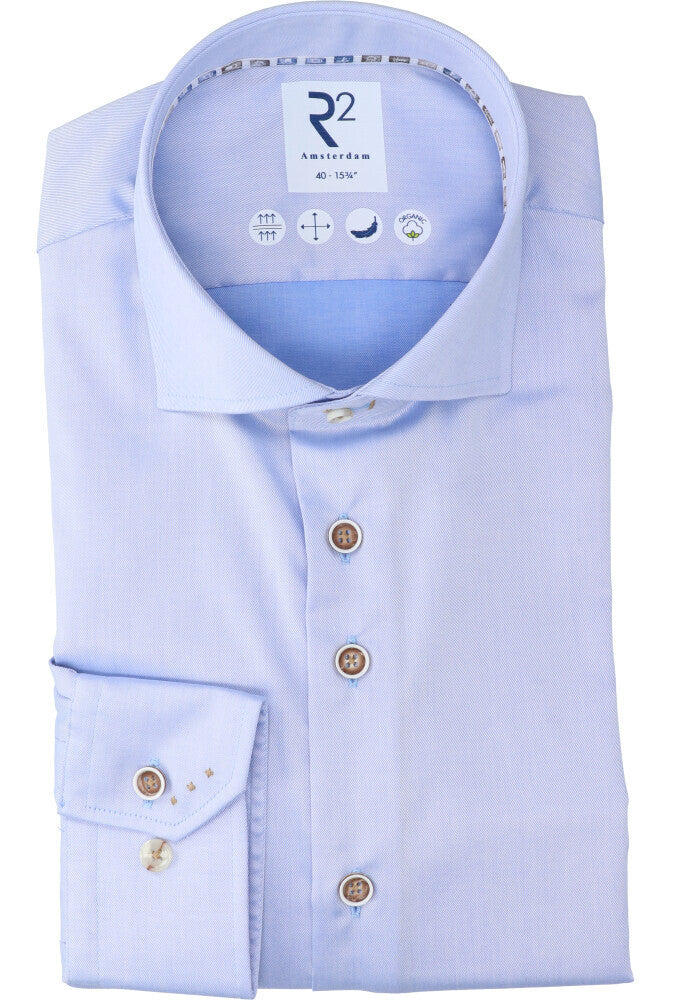 Chemise en coton bleu clair (coupe classique) à manches longues R2