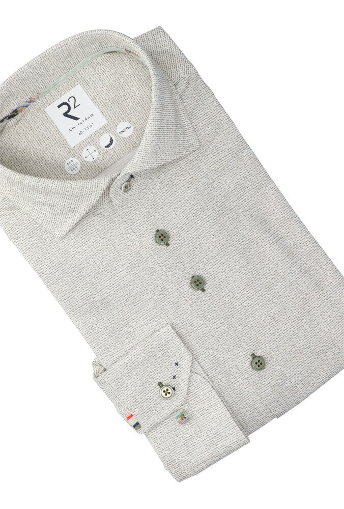 Chemise en coton vert clair (coupe classique) à manches longues R2