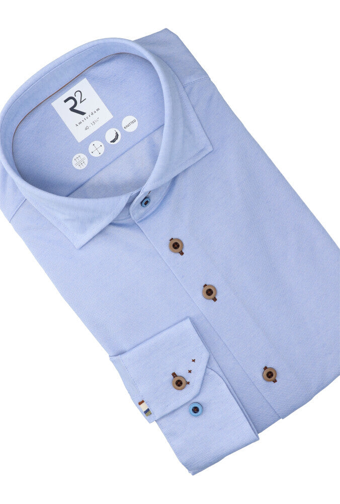 T-shirt en coton bleu clair (coupe classique) à manches longues R2