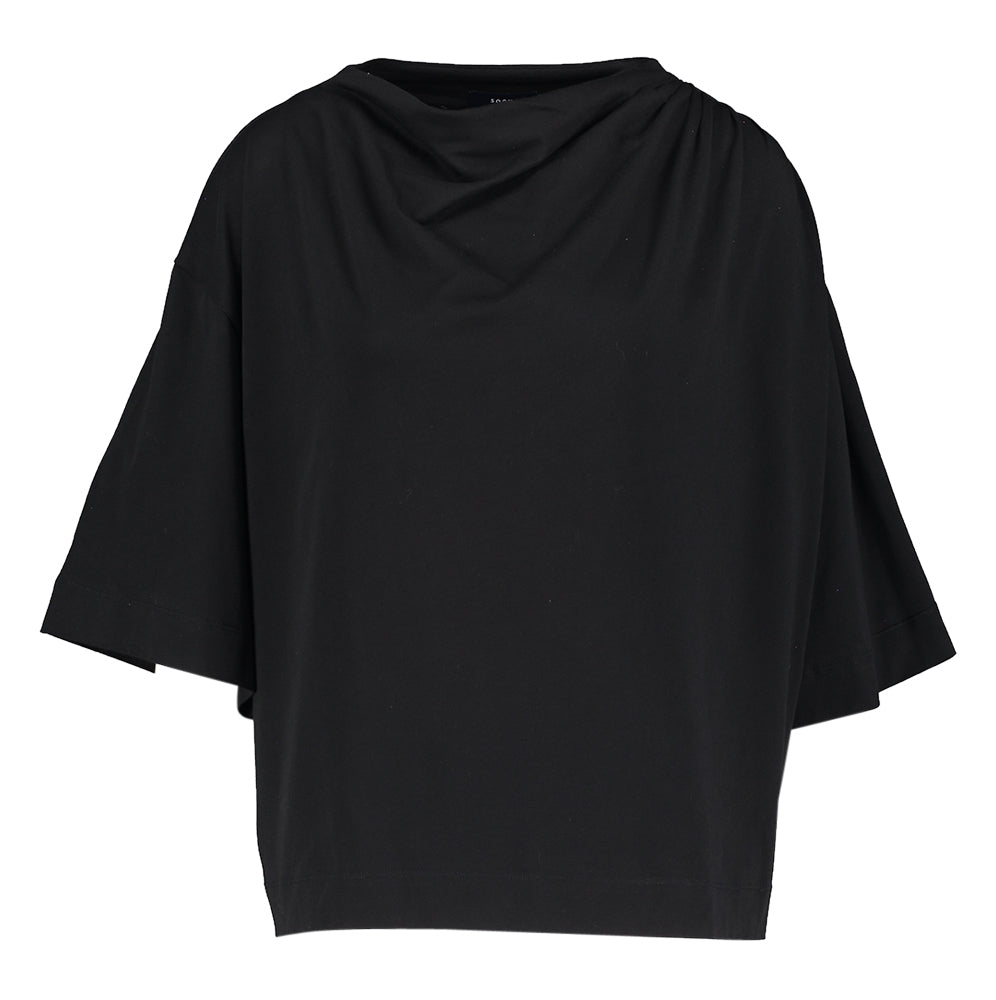 Zwarte katoenen blouse met watervalkraag en driekwart mouwen Dakota Soeur