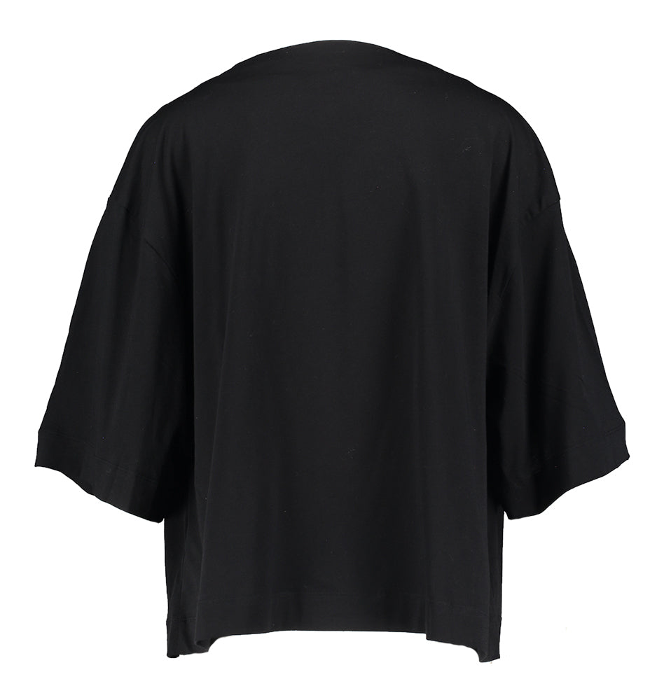 Zwarte katoenen blouse met watervalkraag en driekwart mouwen Dakota Soeur