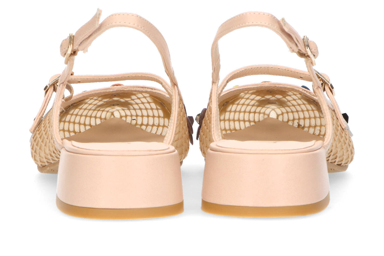Nude sandalen met multicolor bloemen en blokhak Amisanti Lodi