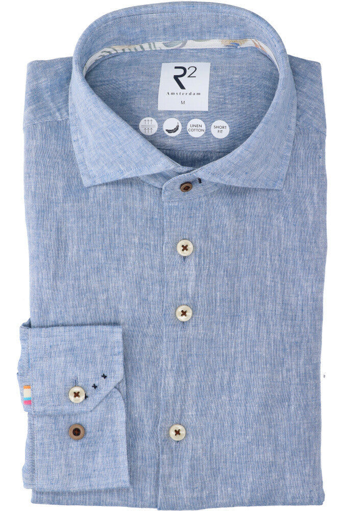 Chemise en lin bleu (coupe classique) à manches longues R2