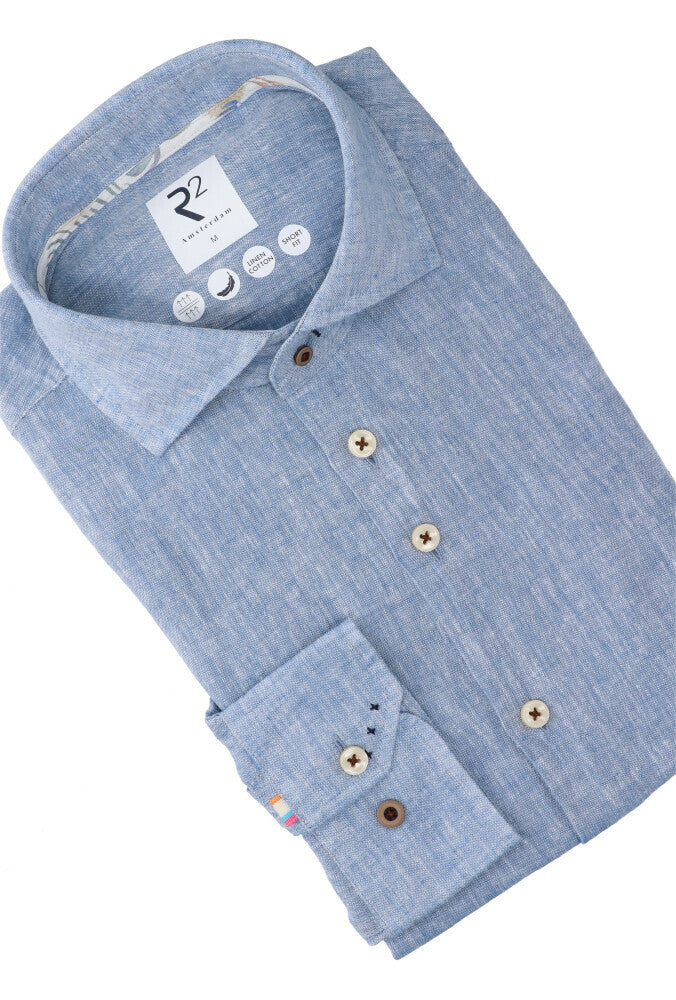 Chemise en lin bleu (coupe classique) à manches longues R2