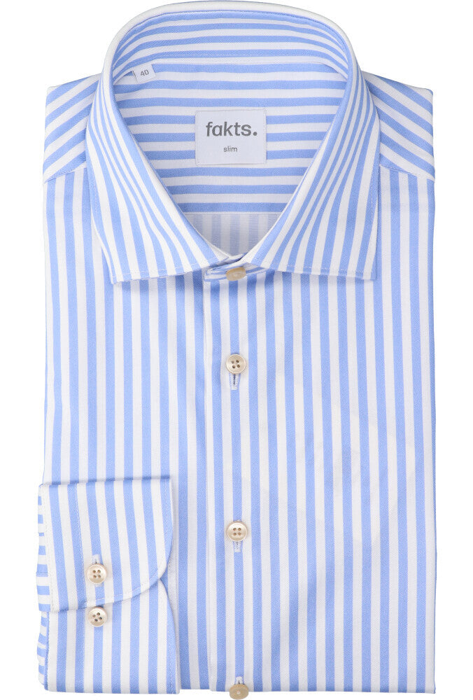 Blauw en wit gestreept katoenen hemd (slim fit) met laneg mouwen Fakts