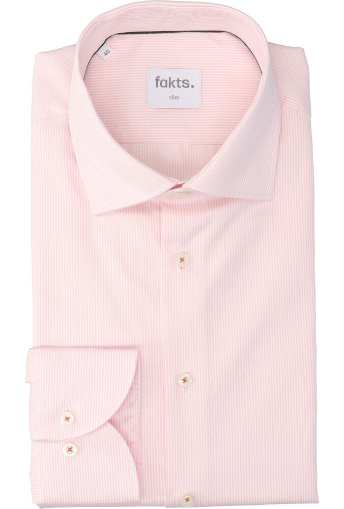 Wit katoenen hemd ( slim fit) met roze strepen en lange mouwen Fakts