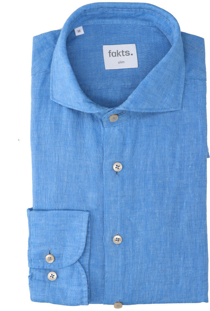Chemise en lin bleu (coupe ajustée) à manches longues Leisure Fakts