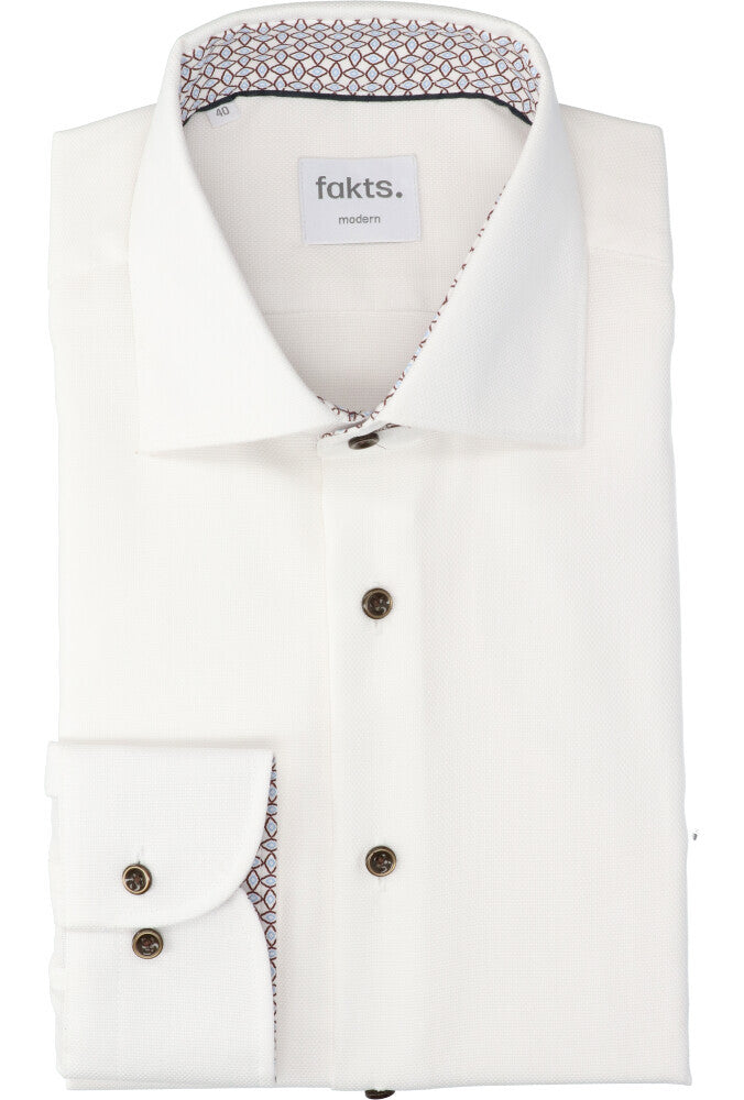 Chemise en coton blanc (coupe classique) avec boutons marron Fakts