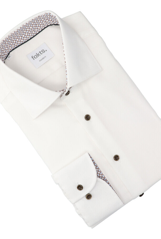 Chemise en coton blanc (coupe classique) avec boutons marron Fakts