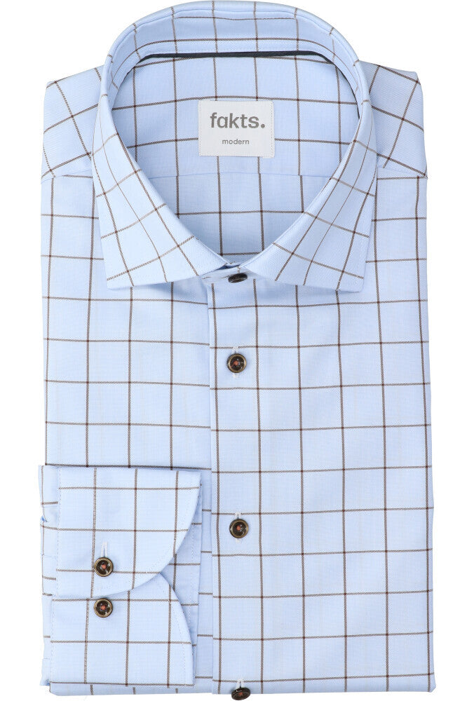 Chemise bleue en coton (coupe confort) à carreaux et manches longues Fakts