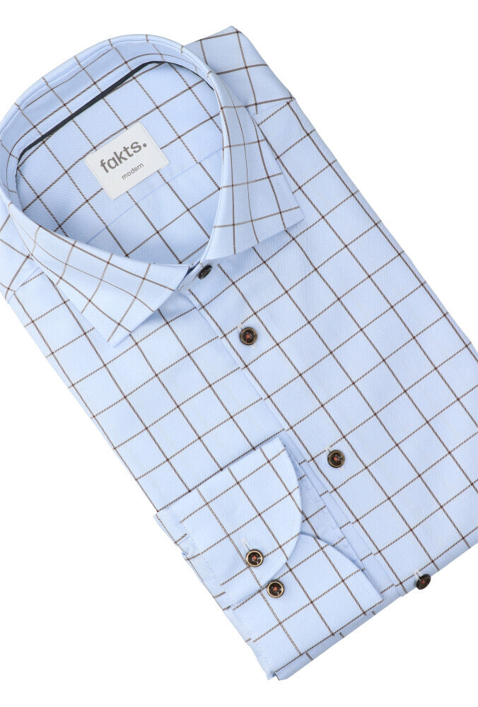 Chemise bleue en coton (coupe confort) à carreaux et manches longues Fakts