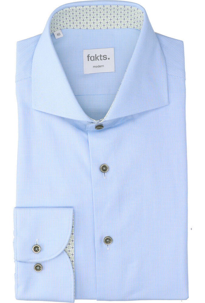 Chemise bleu clair en faux coton uni (coupe confortable) à manches longues Fakts