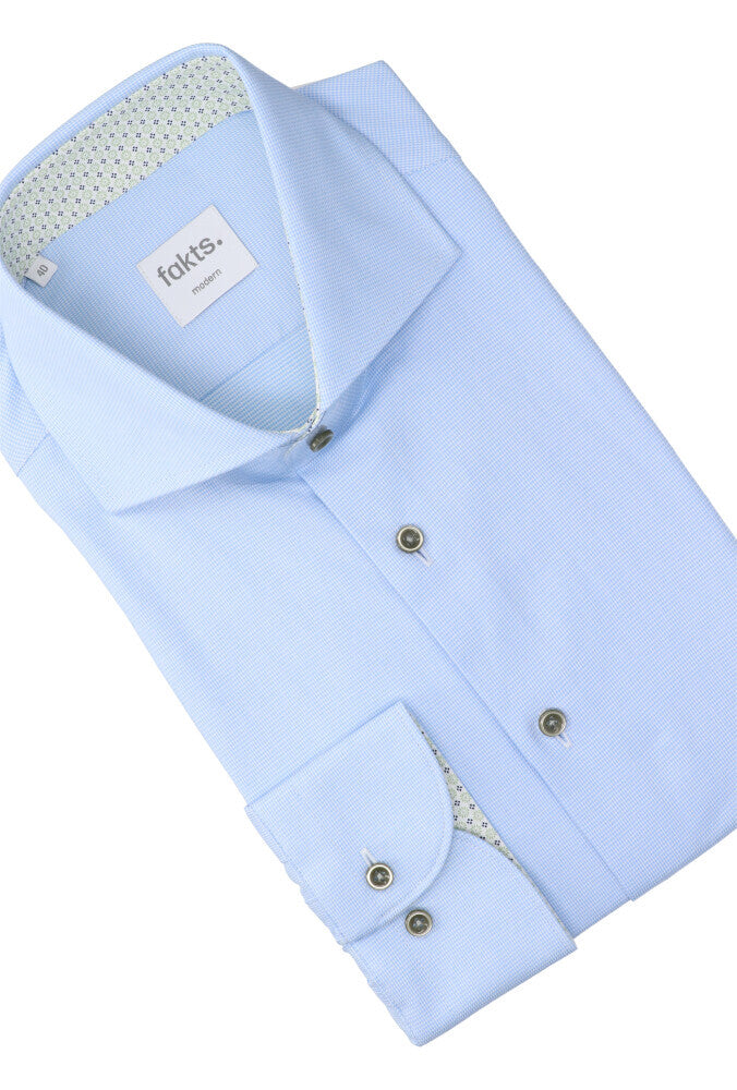 Chemise bleu clair en faux coton uni (coupe confortable) à manches longues Fakts