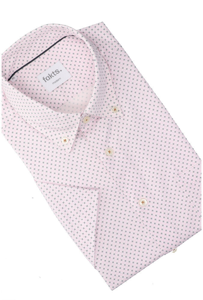 Wit en roze katoenen hemd (regular fit) met korte mouwen Busy Fakts