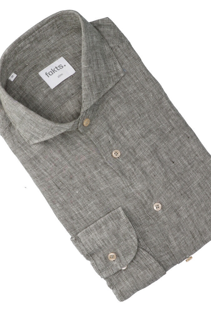 Chemise en lin vert olive (coupe ajustée) à manches longues Leisure Fakts