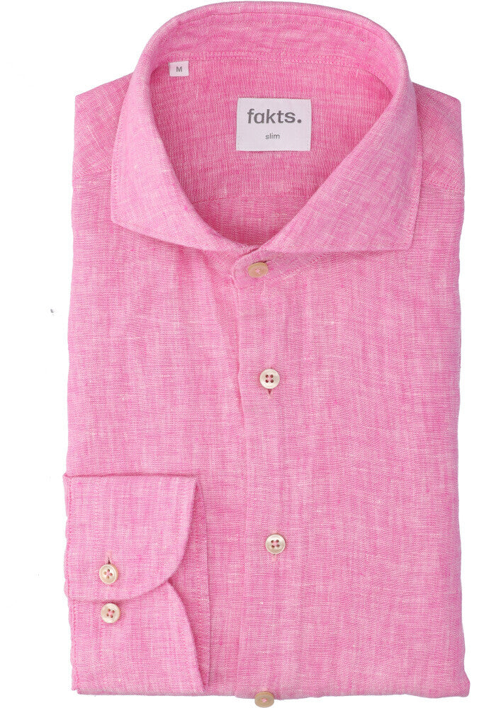 Chemise en lin rose (coupe ajustée) à manches longues Leisure Fakts