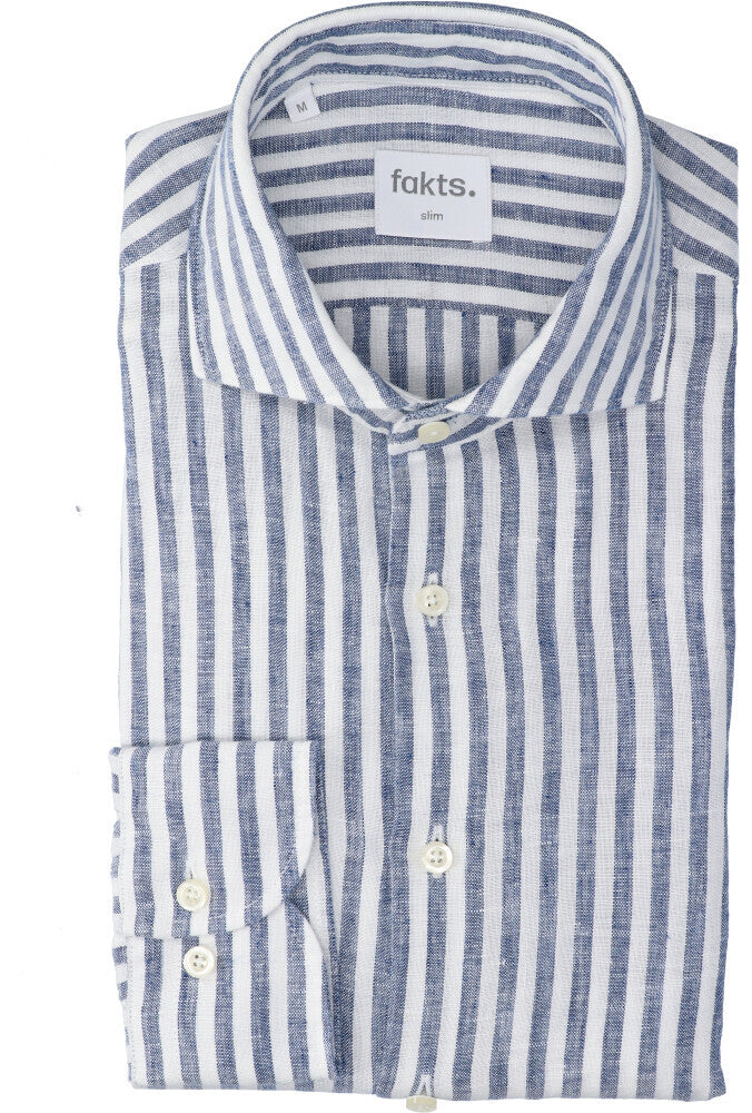 Chemise en lin rayée bleue et blanche (coupe ajustée) à manches longues Leisure Fakts