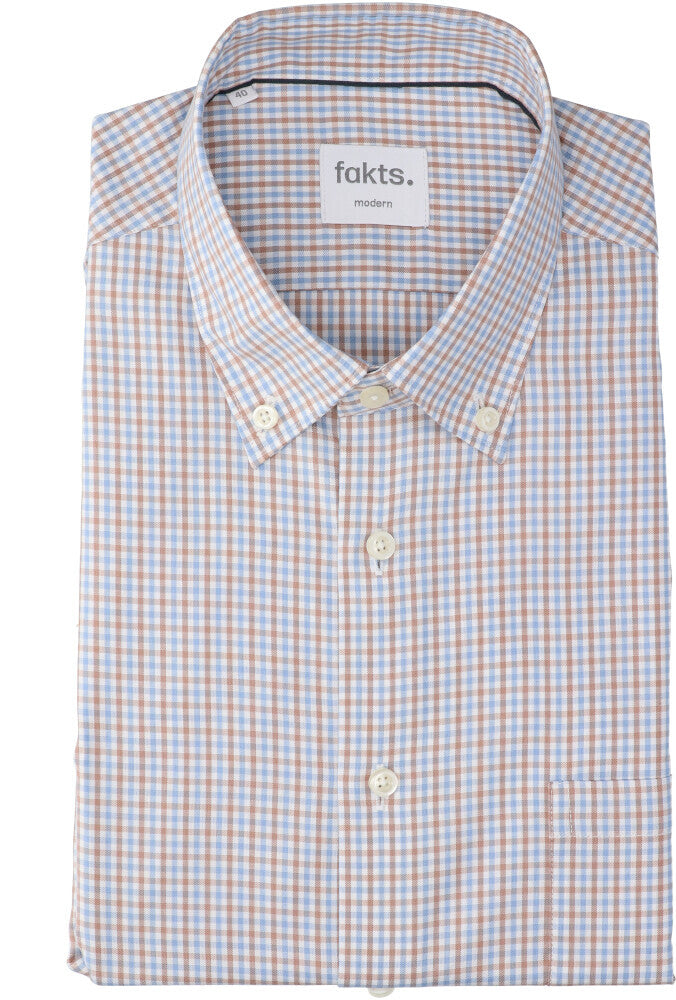 Blauw en bruin geruit katoenen hemd (regular fit) met korte mouwen Busy Fakts
