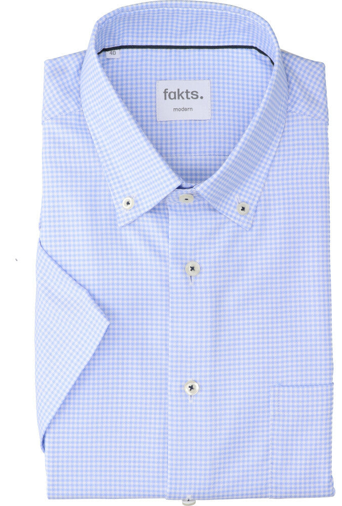 Blauw en wit geruit katoenen hemd (regular fit) met korte mouwen Busy Fakts