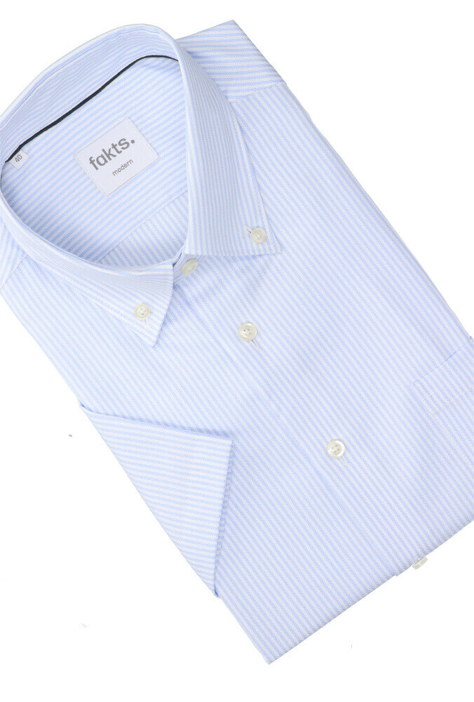 Blauw en wit gestreept katoenen hemd (regular fit) met korte mouwen Busy Fakts