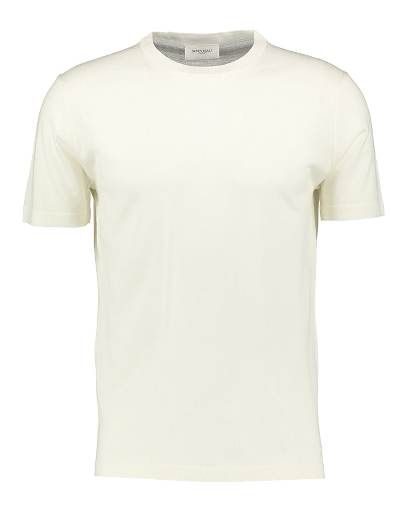 T-shirt à manches courtes et col rond en laine mérinos écru Seven Dials