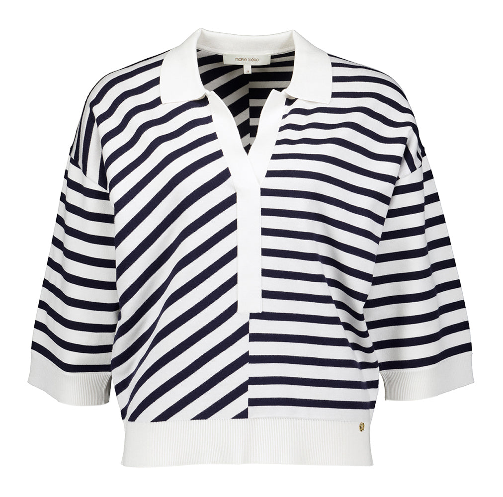 Pull blanc à rayures bleues Marie Mero