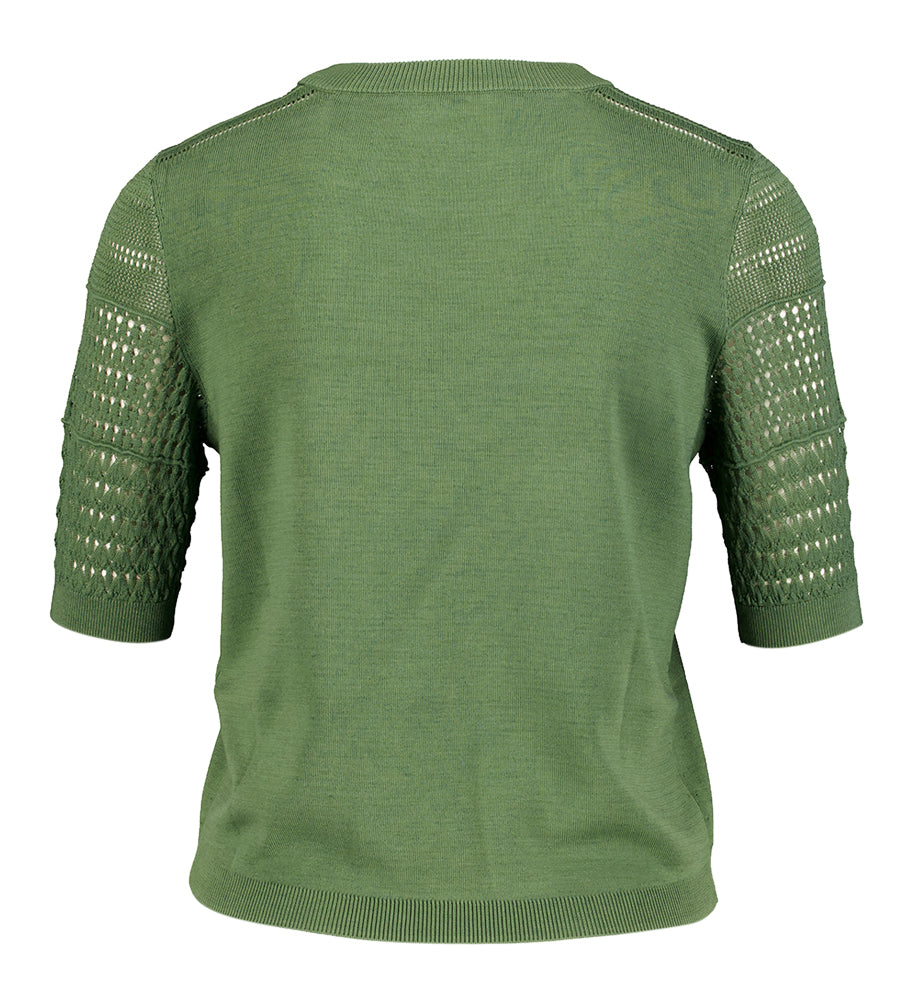 Groene pull met ronde hals en korte mouwen in broderie Shirley BA&SH