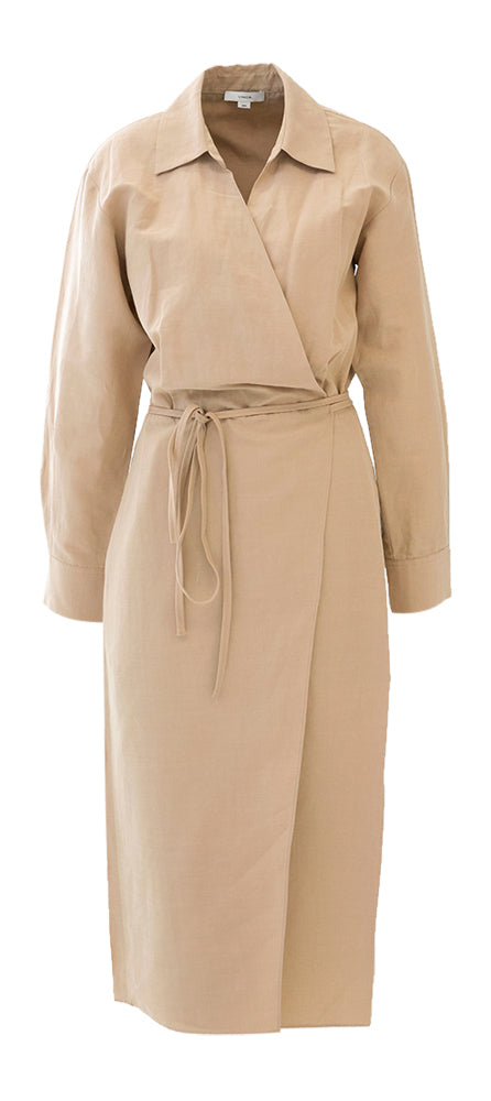 Robe longue beige à col en V Vince
