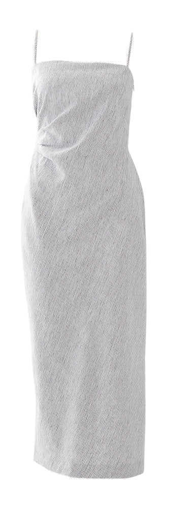 Robe rayée en lin gris et blanc avec fente Vince