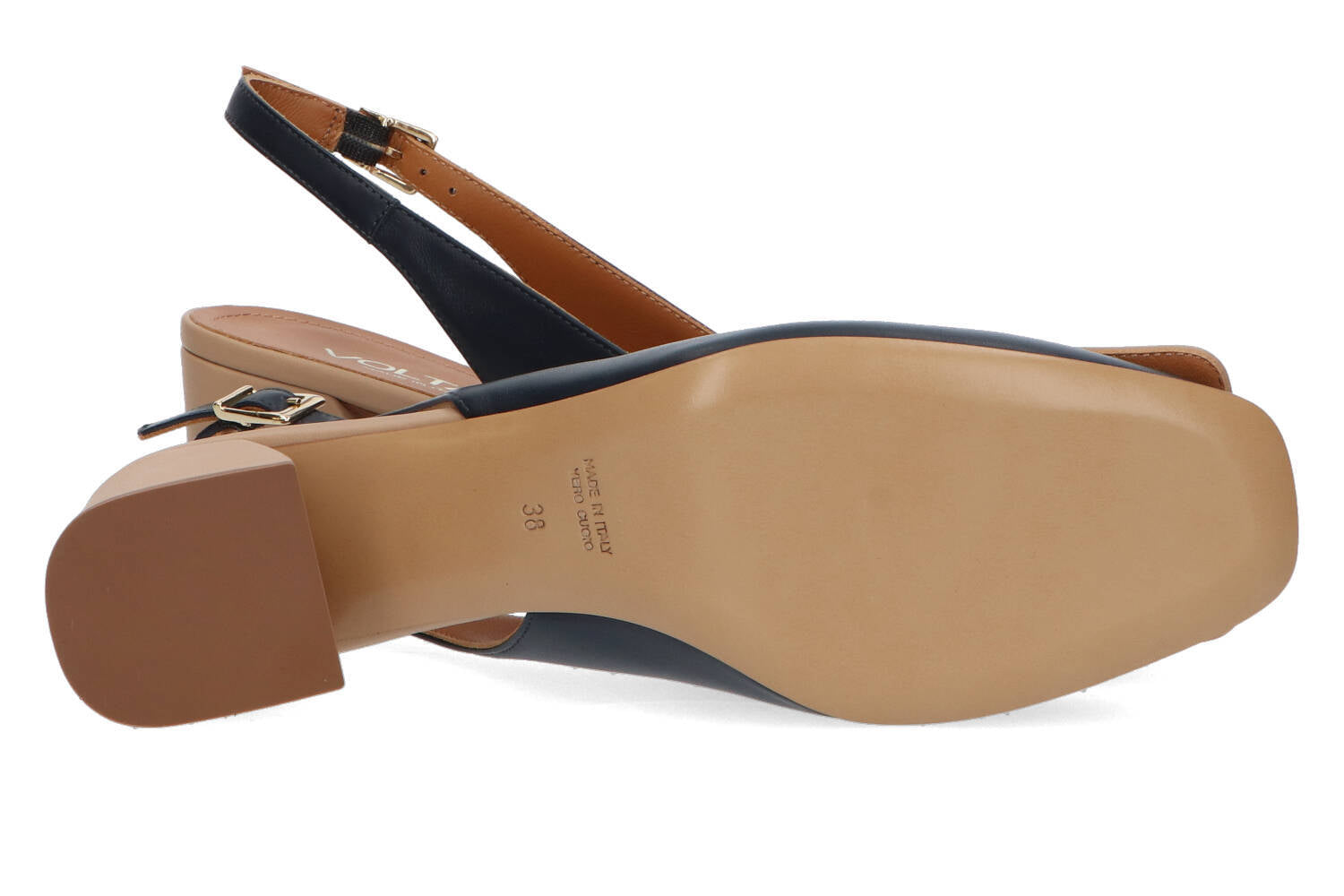 Sandales bleu beige à talon bloc Voltan