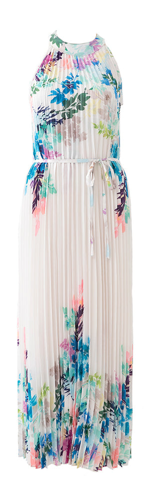 Robe plissée blanche à imprimé multicolore Joseph Ribkoff