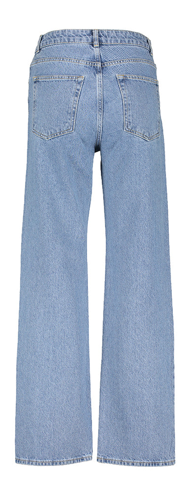 Jean bleu vintage ample à taille haute orné de strass argentés Simona Neo Noir