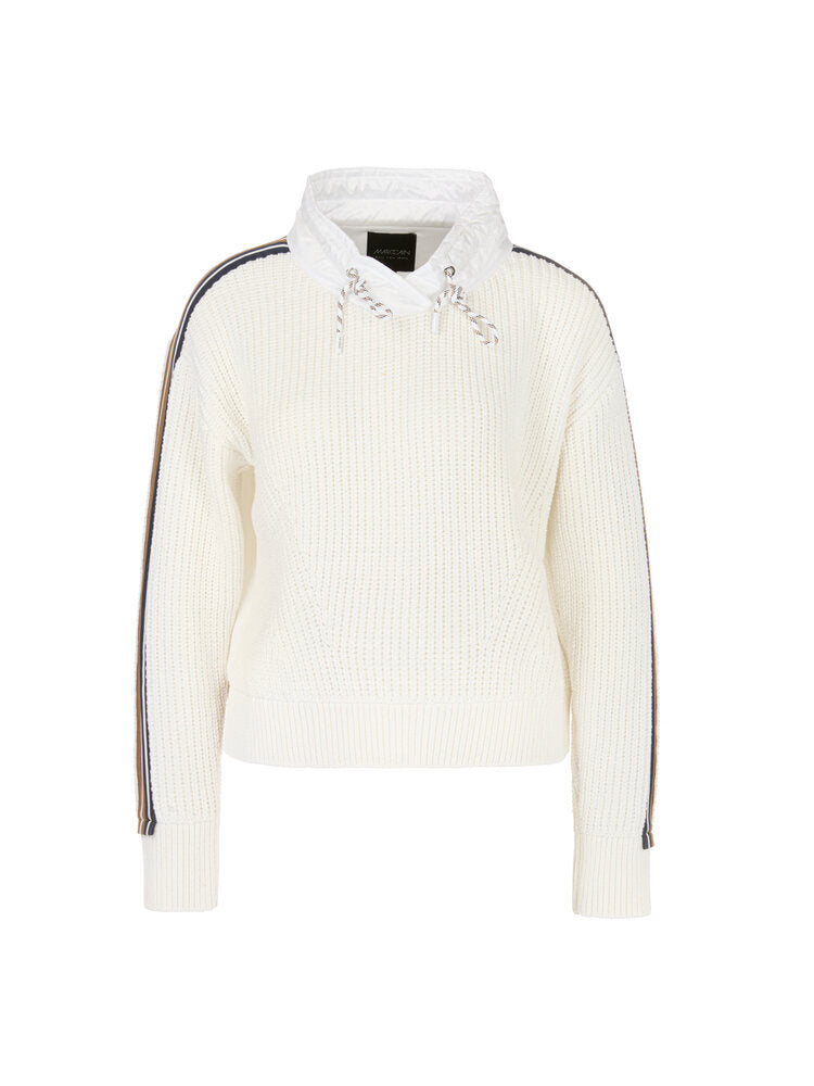 Pull blanc en maille avec élastique en bas et col spécial Marccain