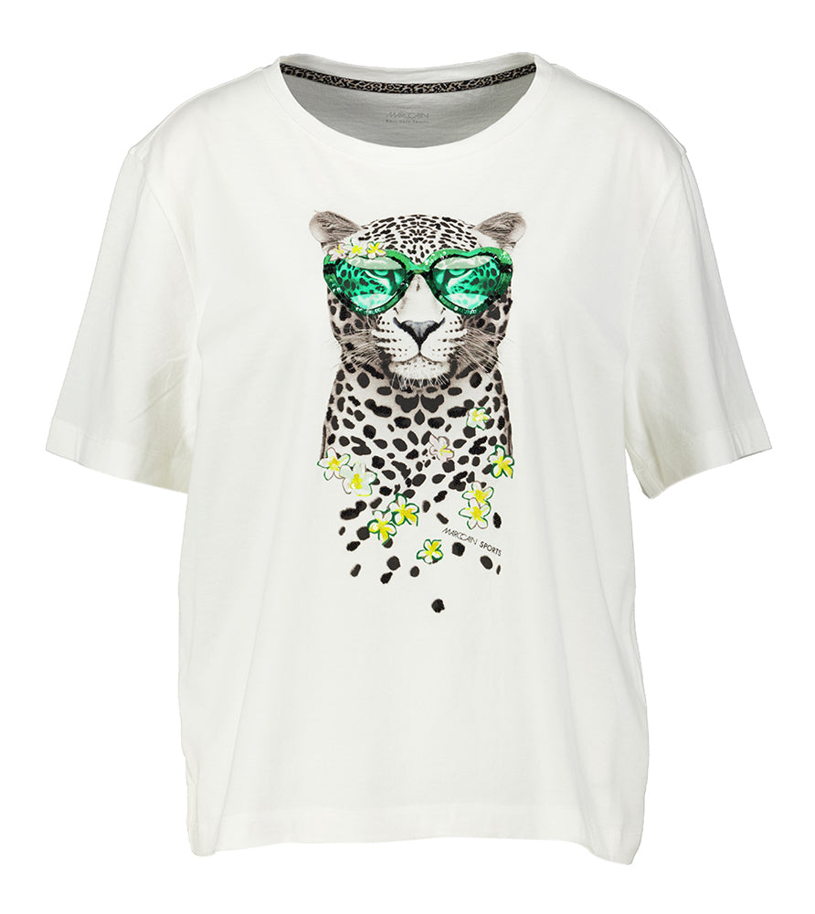 T-shirt blanc en coton avec imprimé sportif Marc Cain