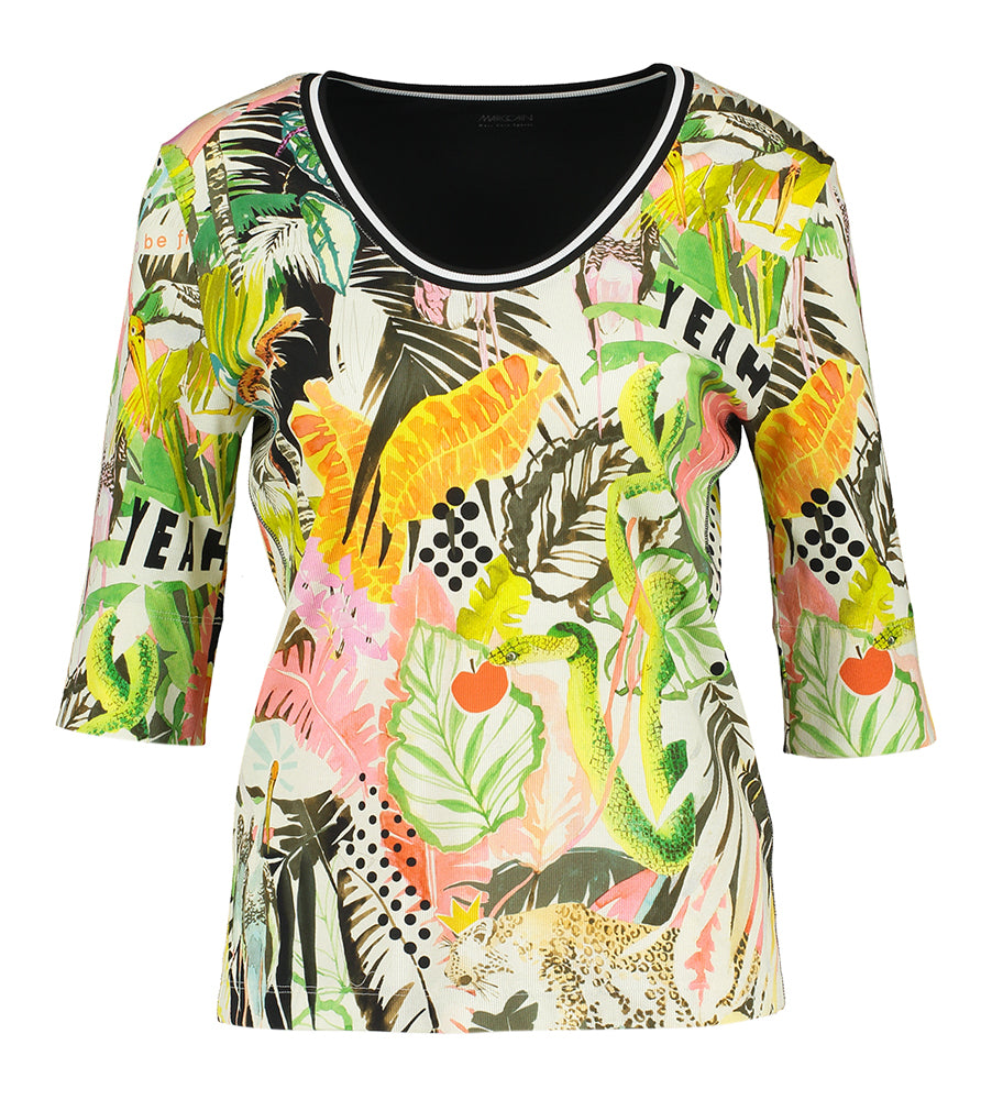 Multicolor t-shirt in ribbel met print Marccain Sport