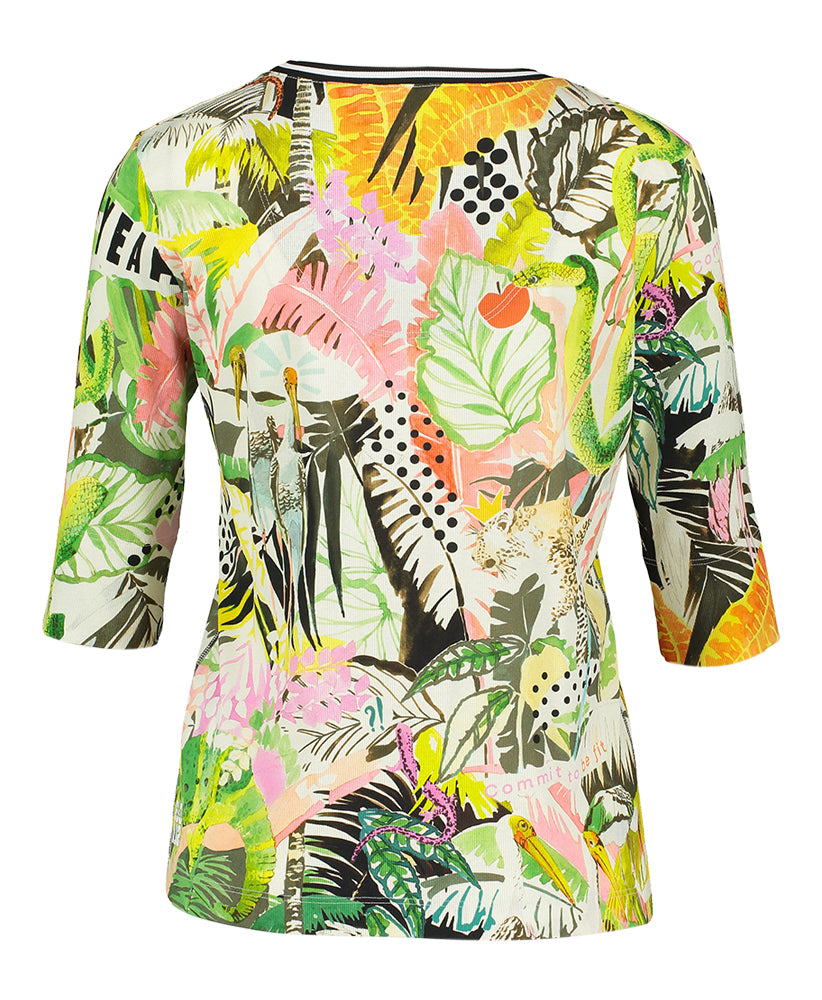 Multicolor t-shirt in ribbel met print Marccain Sport