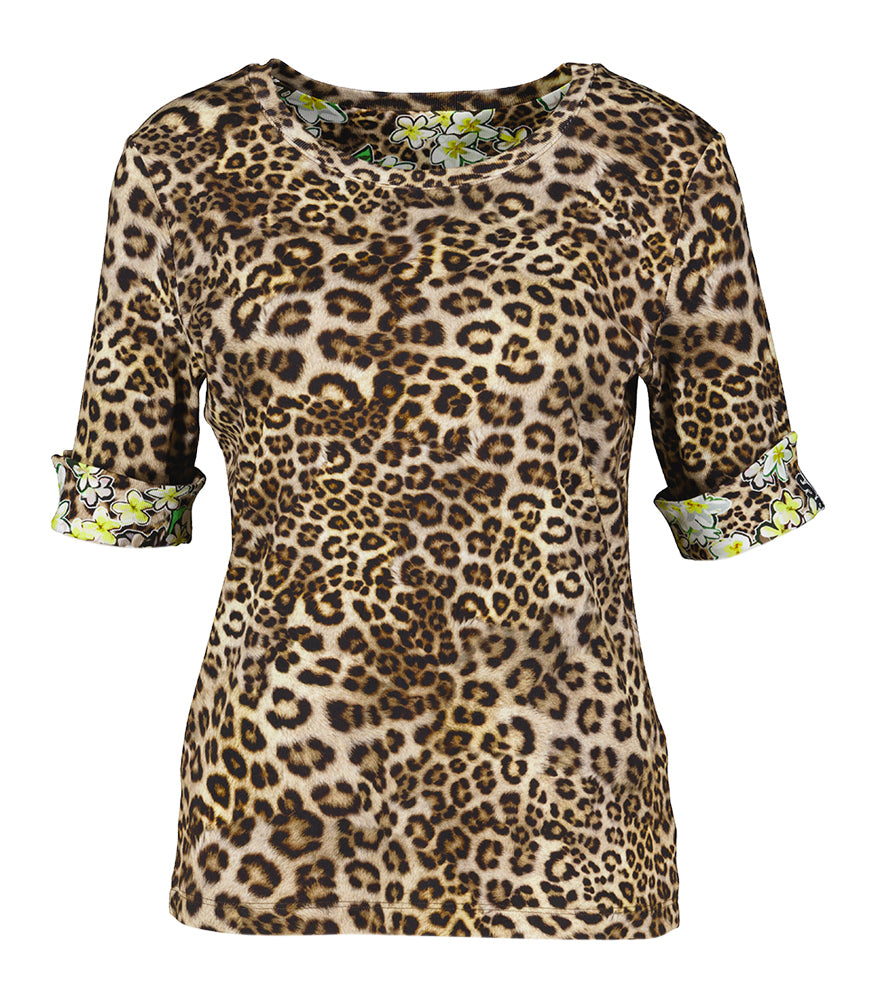 T-shirt en coton Marccain Sport, imprimé animal et détails floraux sur la manche