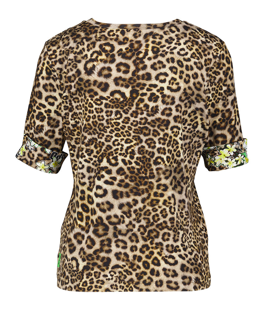 T-shirt en coton Marccain Sport, imprimé animal et détails floraux sur la manche