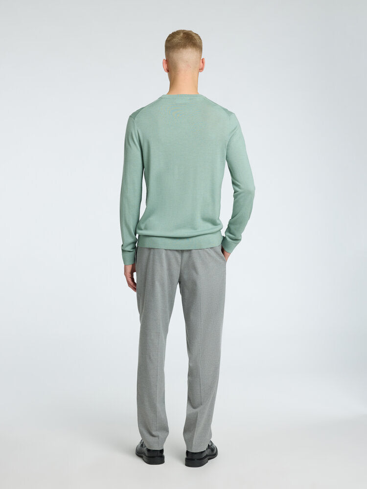 Pull vert clair à col rond en laine mérinos Selected