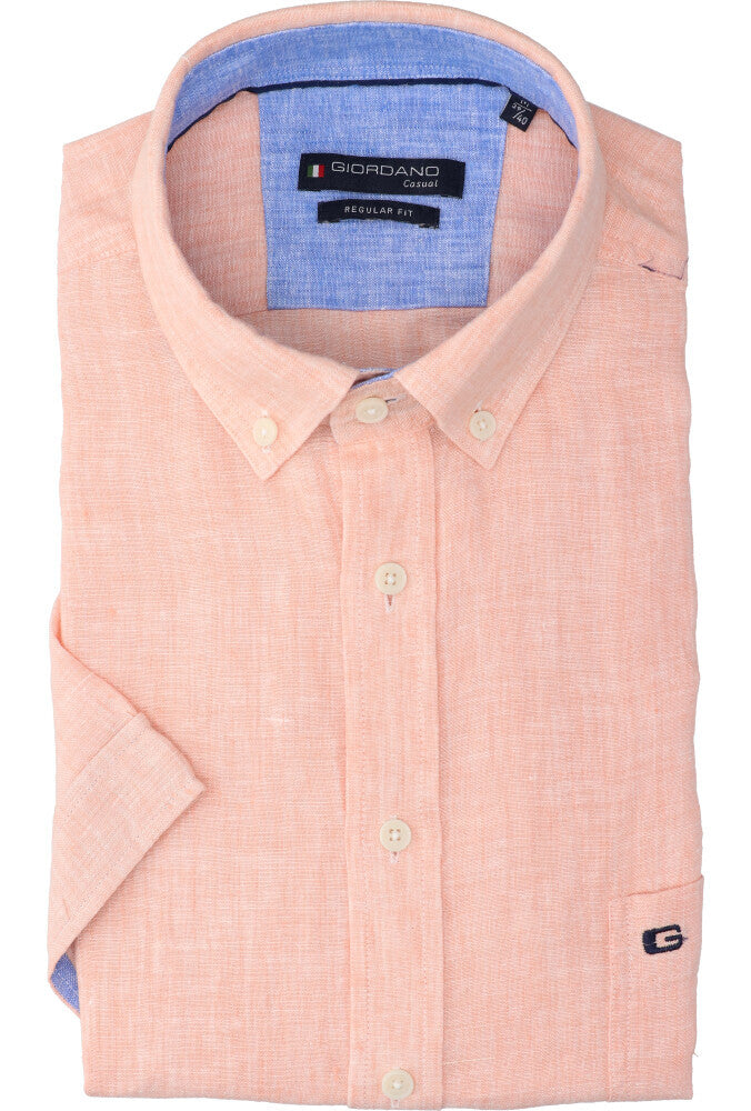 Chemise en lin rose (coupe classique) à manches courtes Giordano