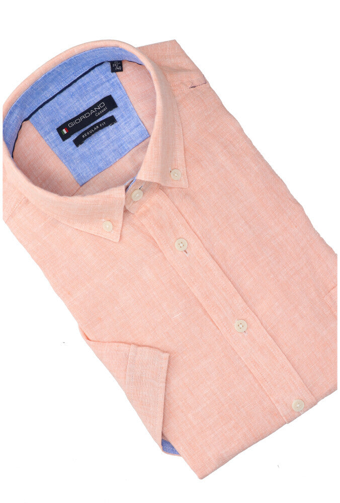 Chemise en lin rose (coupe classique) à manches courtes Giordano