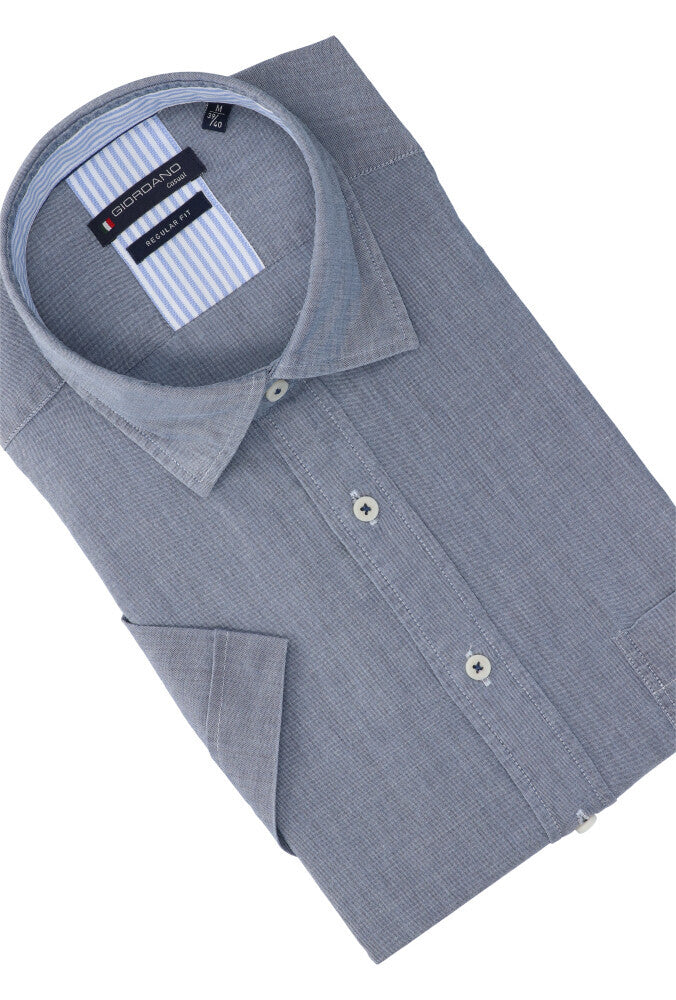 Chemise en coton bleu-gris (coupe classique) à manches courtes Giordano