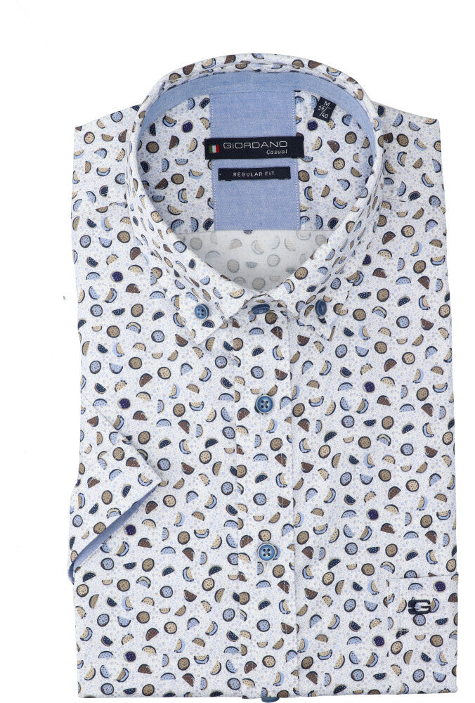 Chemise blanche en coton (coupe classique) à manches courtes, imprimé Giordano