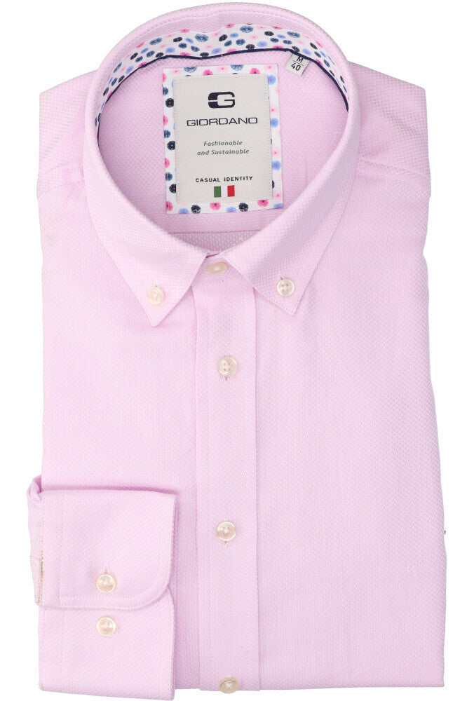 Chemise en coton rose (coupe classique) à manches longues et détails Giordano