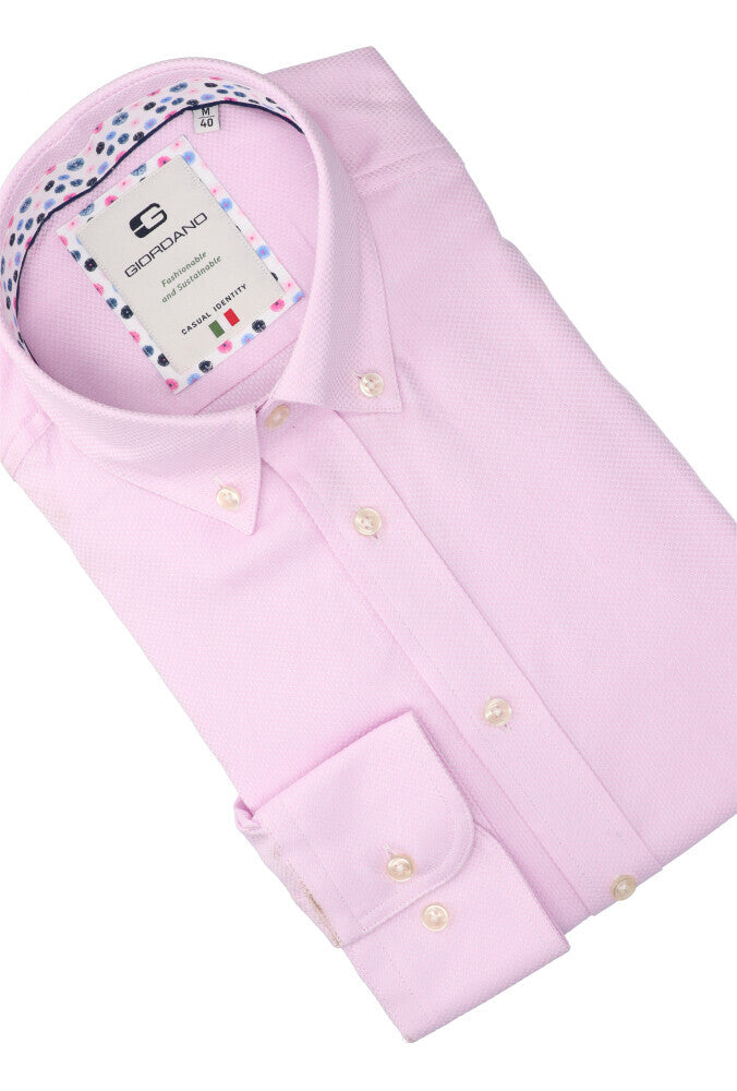 Chemise en coton rose (coupe classique) à manches longues et détails Giordano
