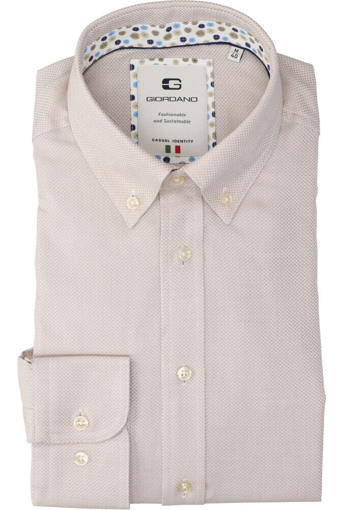 Ecru katoenen hemd (regular fit) met details en lange mouwen Giordano