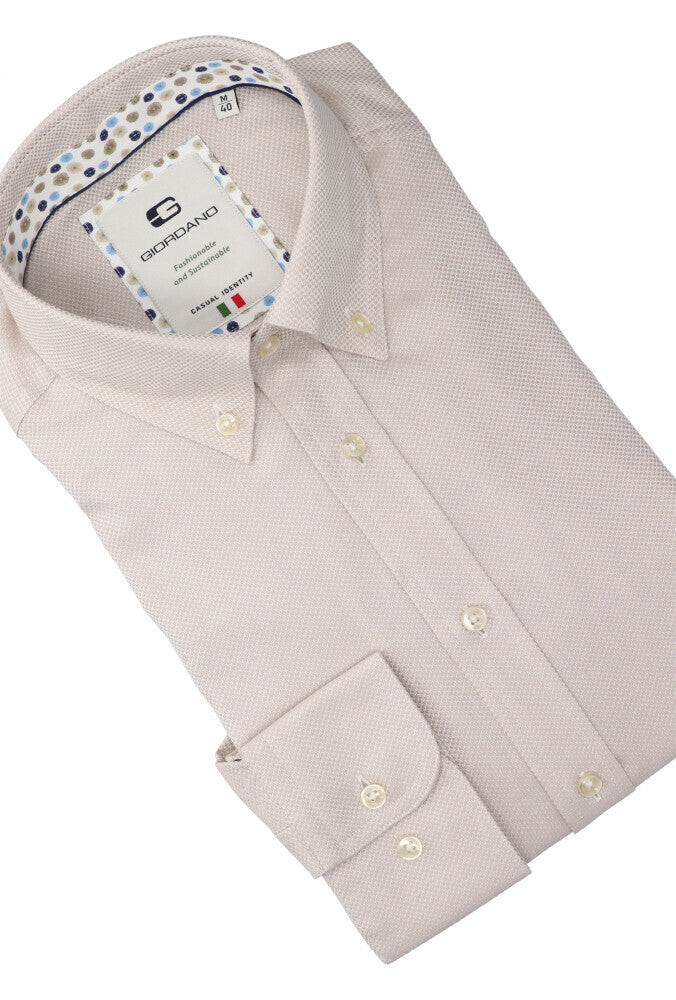 Ecru katoenen hemd (regular fit) met details en lange mouwen Giordano